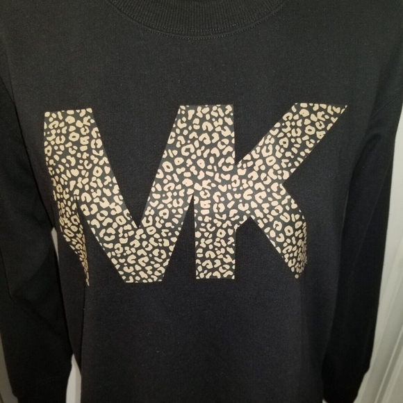 NWT Michael Kors Women’s Black MK Leopard  Logo Pullover Sweatshirt Top - XS - Picture 5 of 5